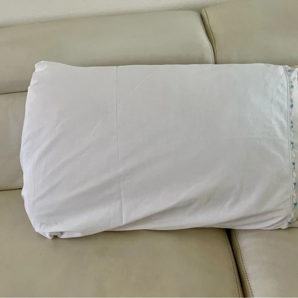 Elegant White Pillowcase with Blue Embroidery 19/31 inches